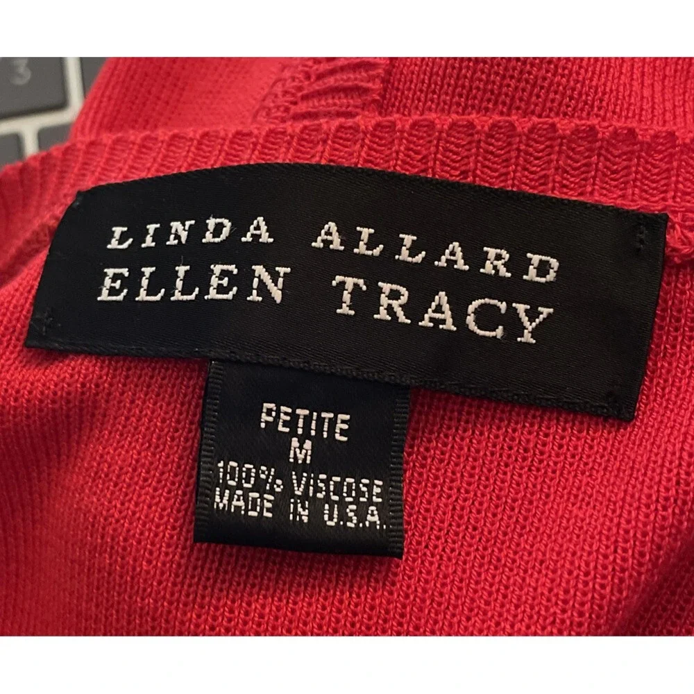 Linda Allard Ellen Tracy Womens PM Cardigan Red Viscose V Neck‎ Button Front USA